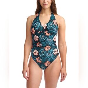 NWT Lolë 16 One Piece Halter Neck Tropical Print Floral Swimsuit